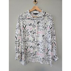 Red Sky 1X Love & Hearts Graphic Button Front Blouse Oversized Vibes Romantic